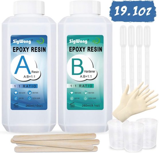 Epoxy Resin Clear Crystal Coating Kit 541g/520ml - 2 Part Casting Resin for Art, Craft, Jewelry Making, River Tables, Bonu Gloves, Measuring Cup, Wooden Sticks and Dropper