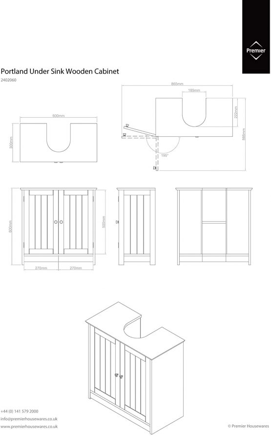 Premier Housewares White Pedestal Sink Under Sink Unit Kitchen Sink Bathroom Under Sink Cabinet Under Basin Storage Undersink Cabinets h60xw60xd30 cm - Image 3