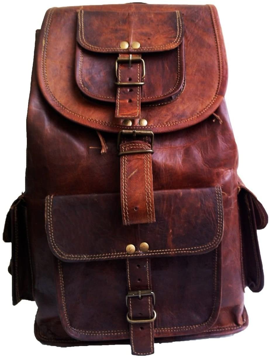 Jaald Leather Laptop Backpack Brown Vintage Rucksack College Travel Mochila Indiana Jones, 18"