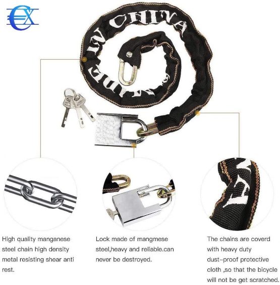 EUROXANTY® Manganese Steel Chain Lock for Bicycles, Scooter and Motorcycles | Resistant Anti-Theft Padlock | Security Chain | 4 Models to Choose | 8 mm Thickness - Image 3