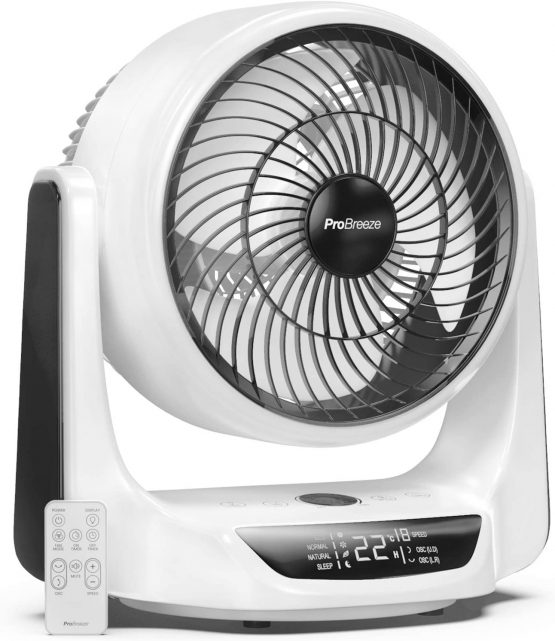 Pro Breeze 10” DC Air Circulator Fan - Ultra Quiet - Automatic Oscillation, 9 Fan Speeds, 4 Operational Modes, Timer, LED Display & Remote Control. Perfect for Desks, Bedrooms & Offices