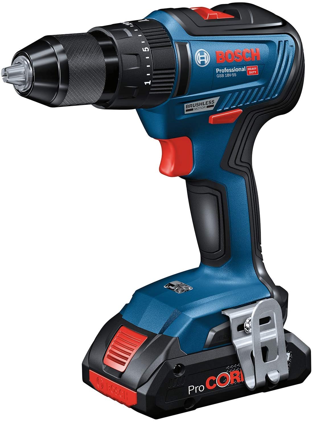 Bosch GSB 18V-55 Professional Cordless Hammer Drill with 2X 4.0 Ah ProCore Batteries, 18 Volt System - Image 2