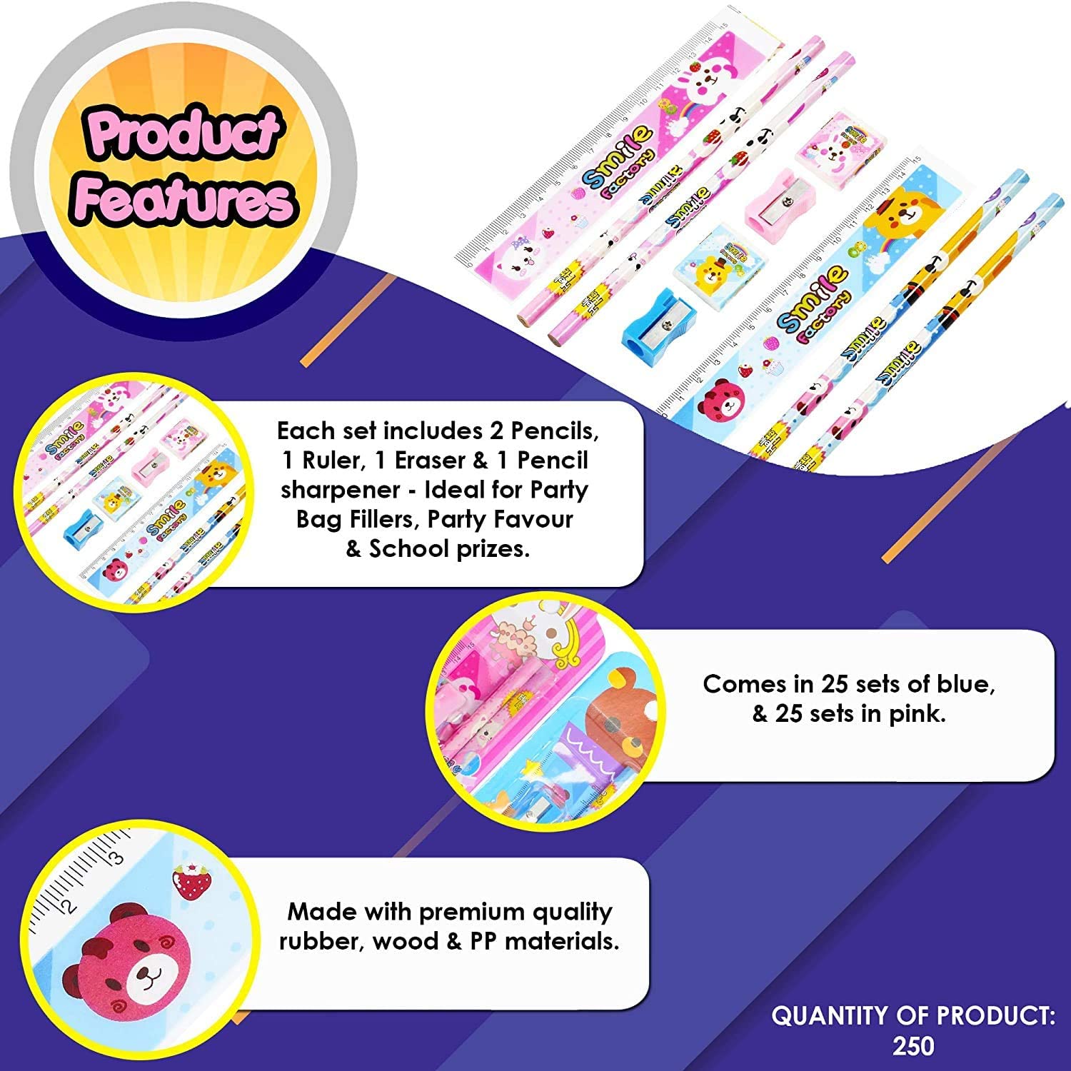 THE TWIDDLERS, 40 Kids Stationery Sets, 20 Pink & 20 Blue, Contains Two Pencils, Ruler, Sharpener & Eraser - Image 3