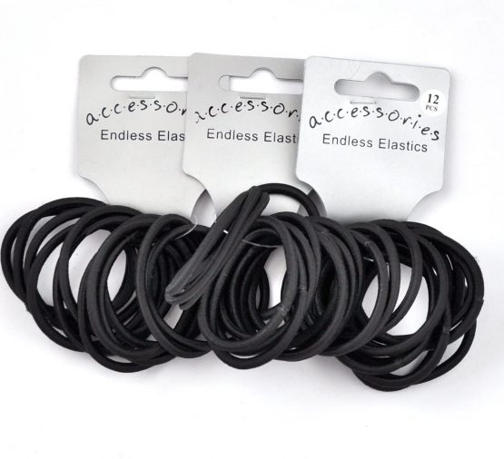 36 x Black Endless Hair Elastics/ Bobbles - Snag Free