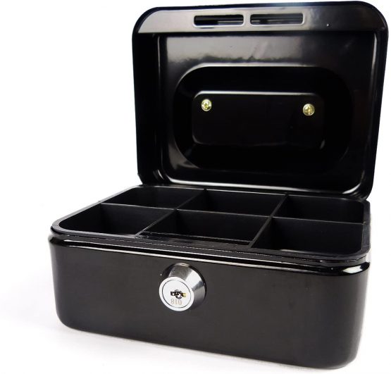 Hyfive® Steel Security Petty Cash Box with Keys & Tray in Black, 6" - Image 3