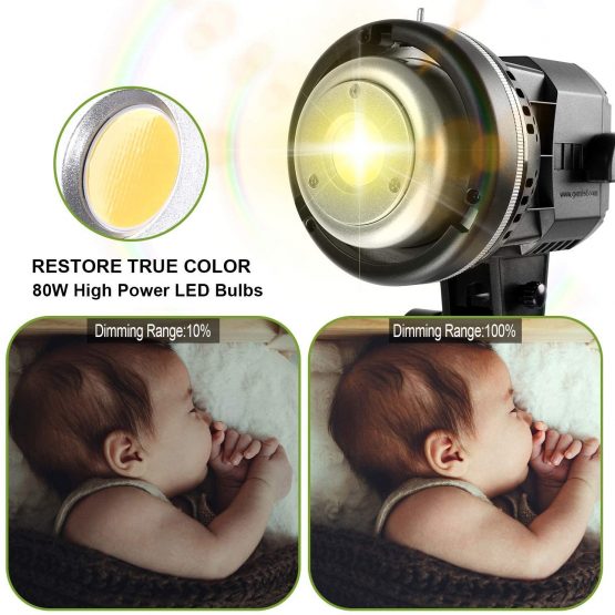 GVM 80W LED Video Lights with Bowens Mount Kit, Continuous Output Lighting 5600K CRI97+ Dimmable LED Photography Lighting Kit, Studio Lighting for Photography YouTube Wedding Shooting Light with Stand - Image 3