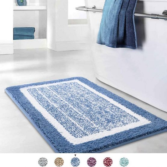 Color&Geometry 40 x 60cm Microfiber Soft Bath Mat, Non-slip Bathroom Mat Machine-washable, Shower Water Absorbent Bath Rug Durable Floor Mats (Blue)