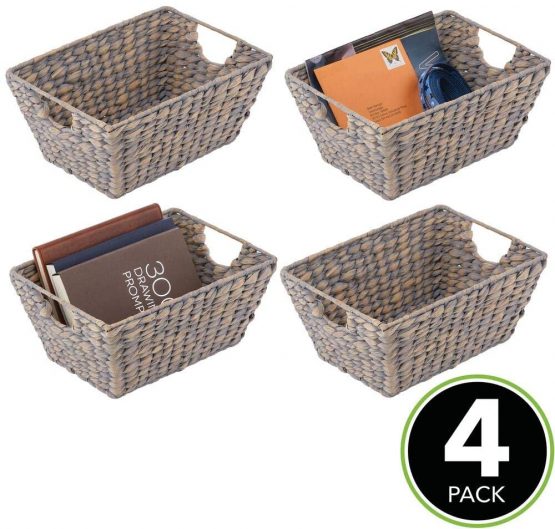 mDesign Set of 4 Wicker Storage Baskets with Handles – Storage Baskets for The Bedroom, Living Room, Bathroom or Hallway – Wicker Baskets for Household Items – Black - Image 2
