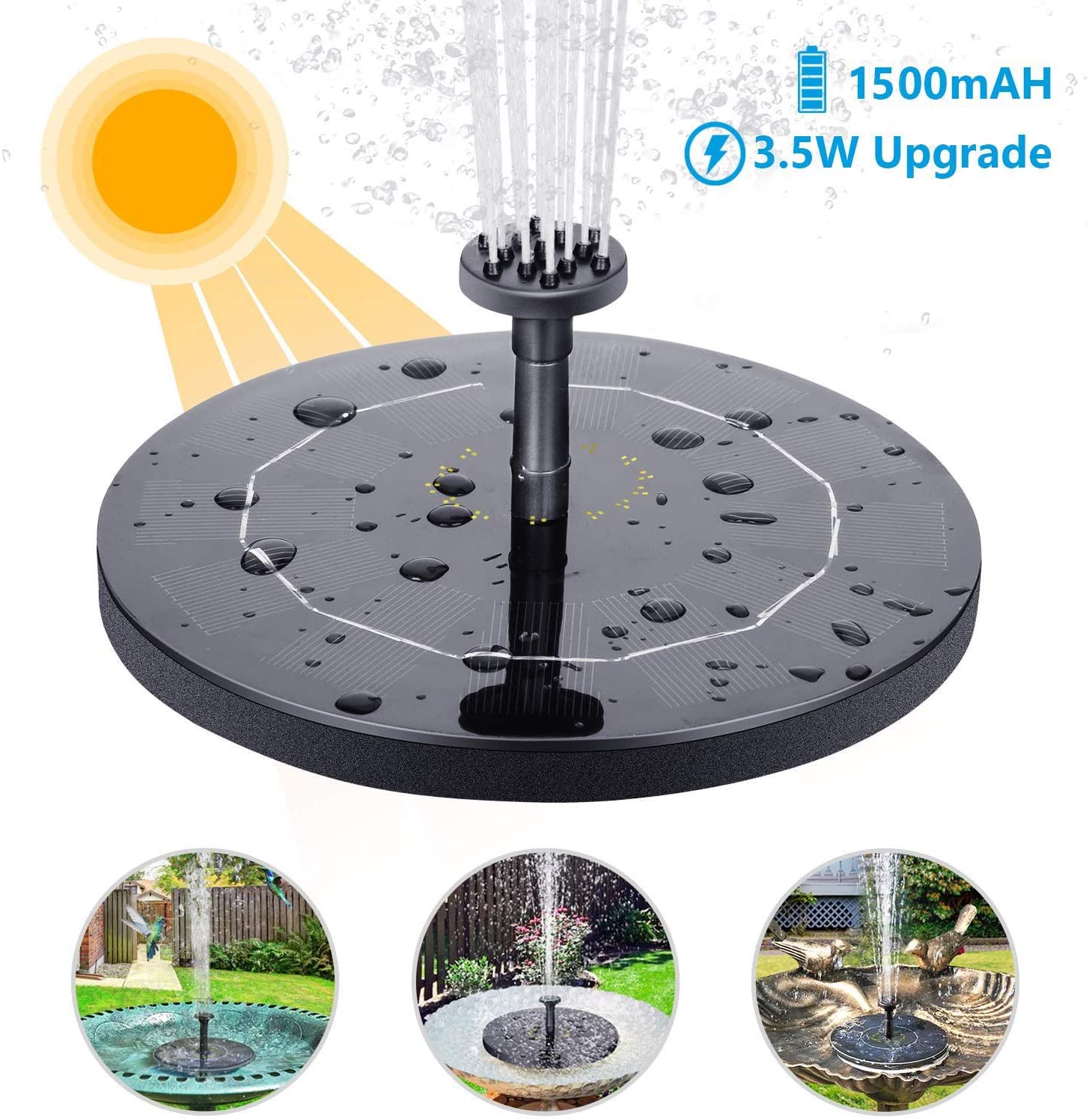 AISITIN Solar Fountain Pump 3.5W Backup Circle Solar Water Pump ...