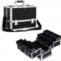 Stagiant Extra Large Makeup Case Professional Cosmetic Box Organiser Case 6 Trays with DIY Divider and Shoulder Strap (Black)