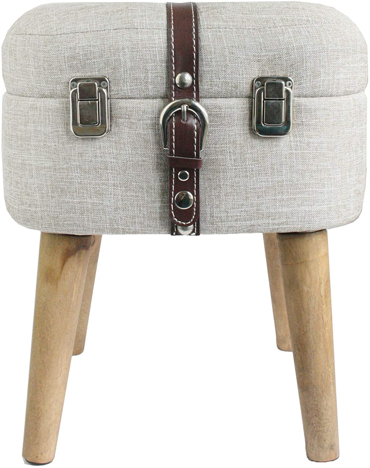 Emartbuy Set of 2 Upholstered Linen Square Foot Rest Footstool Ottoman Pouffe Storage Chair Multifunctional Sitting Cushion With 4 Wooden Legs - Image 2