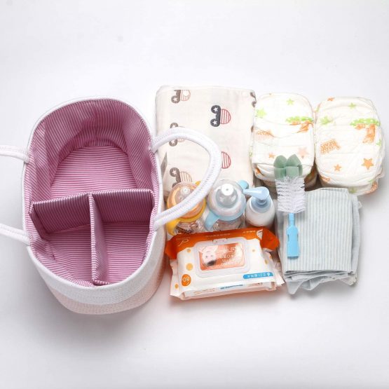 Hinwo Baby Diaper Caddy 3-Compartment Infant Nursery Tote Storage Bin Portable Car Organizer Newborn Shower Gift Basket Cotton Rope with Detachable Divider for Diapers & Wipes - Image 4