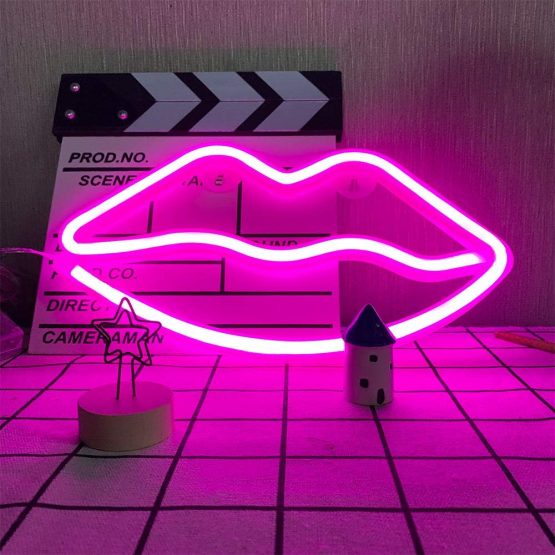 ENUOLI Neon Light Pink Lip Neon Lights Neon LED Lips Lights Pink Neon Signs Battery/USB Operated Lips Neon Signs Neon Lights Pink for Wall Pink Neon Light Light up Your Bedroom Party Wedding Bar - Image 2