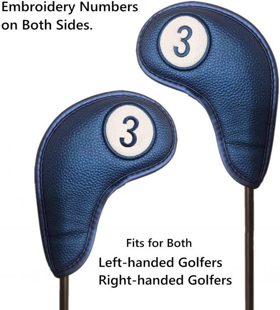 Golf Club Head Covers for Irons Magnetic Closure Long Cover Value 9pcs/Set, Double Number Printed Headcovers Deluxe Synthetic Leather Professional Durable Thick Color Black Blue Red Fit All Brand Clubs - Image 3