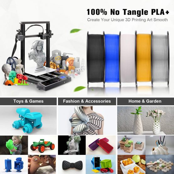 SUNLU PLA+ Filament Black 1.75 +/- 0.02 mm, 3D Printer Filament PLA Plus 1.75mm 1kg Spool for 3D Printing - Image 4