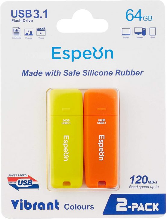 Espeon 2-Pack 64GB USB 3.1 Flash Drive, Vibrant colours - Orange, Yellow