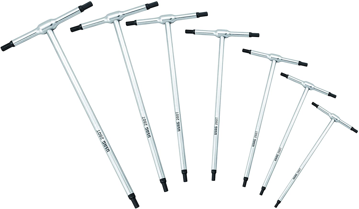 USAG 280 T/SE7 Set of Seven T-Handle Hexagon Keys, Silver, Serie 7 Pezzi