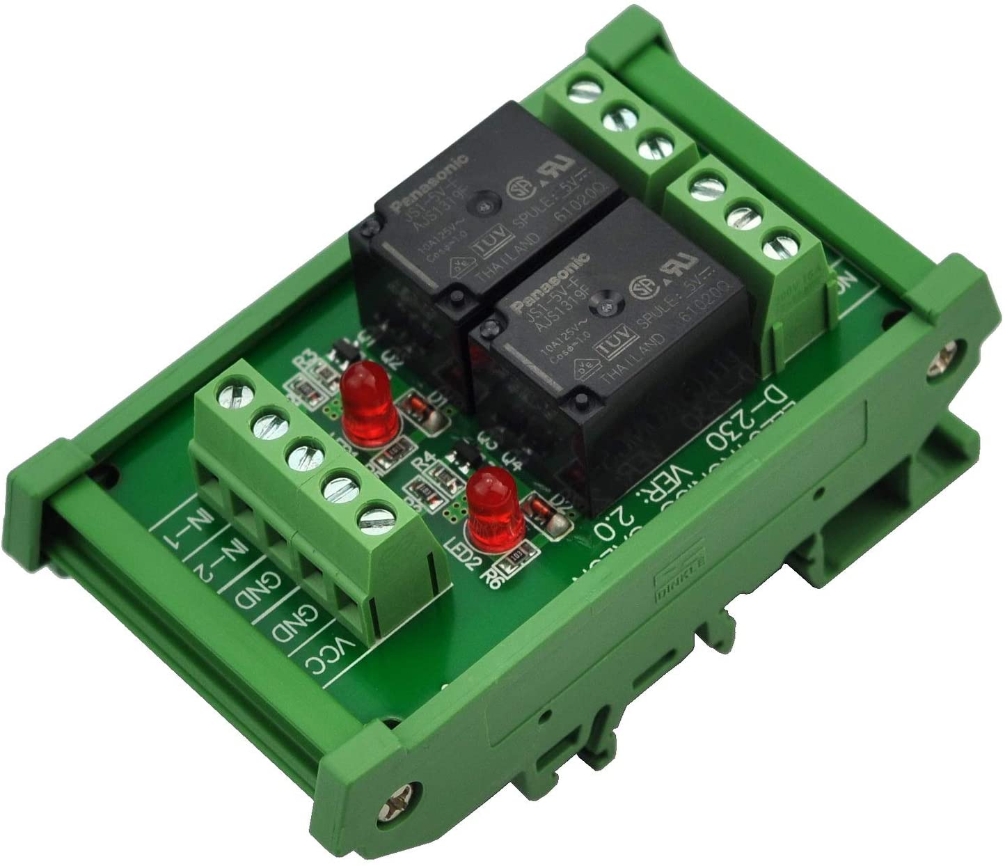 Electronics-Salon DIN Rail Mount 2 SPDT 10Amp Power Relay Interface Module, DC 5V Version