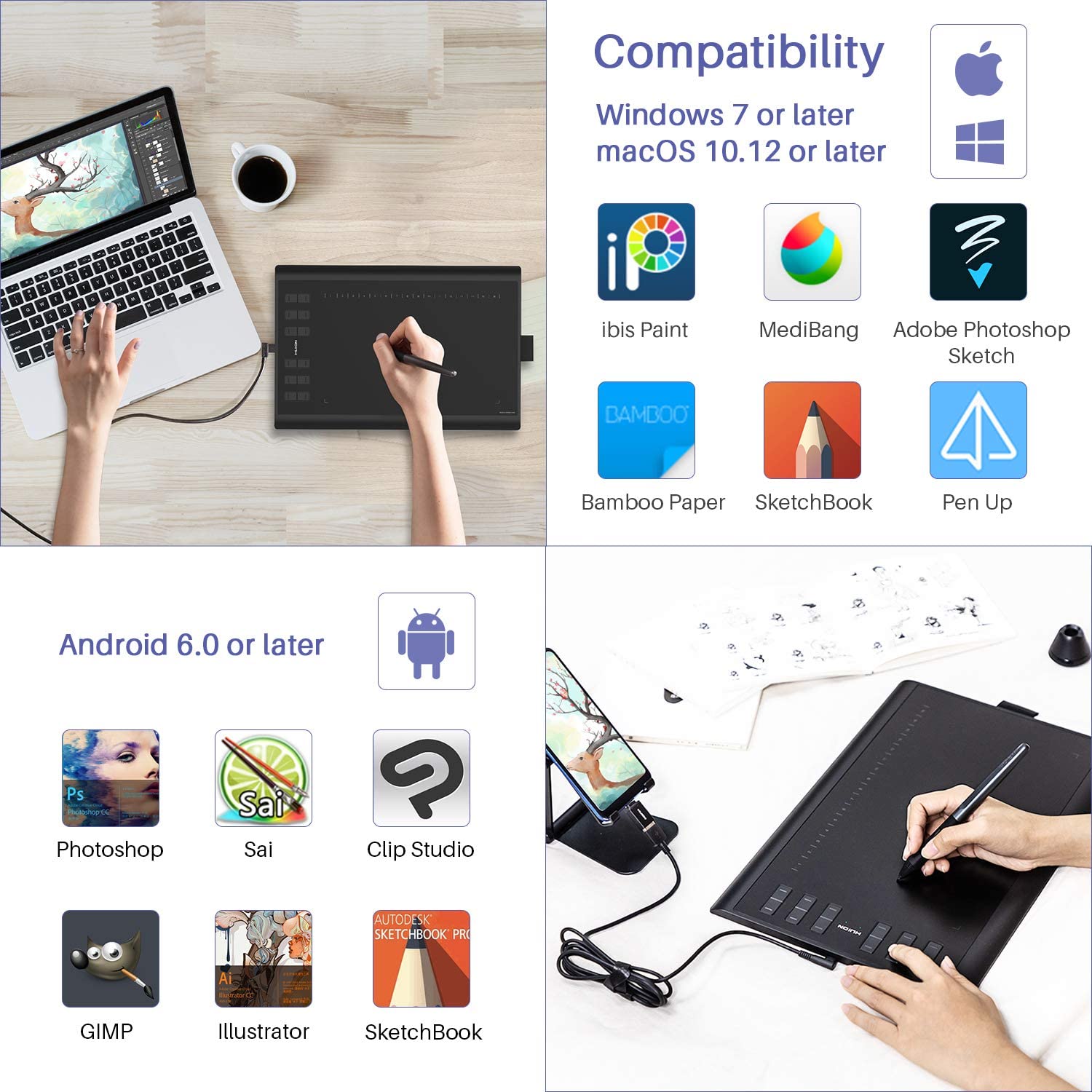 Huion Inspiroy H1060P Drawing Tablet 10×6.25 inch Upgrade Version of NEW 1060 PLUS Graphics Tablet with Battery-free Pen 12 Hard Plus 16 Soft Express Keys Supports Windows Mac Android - Image 3