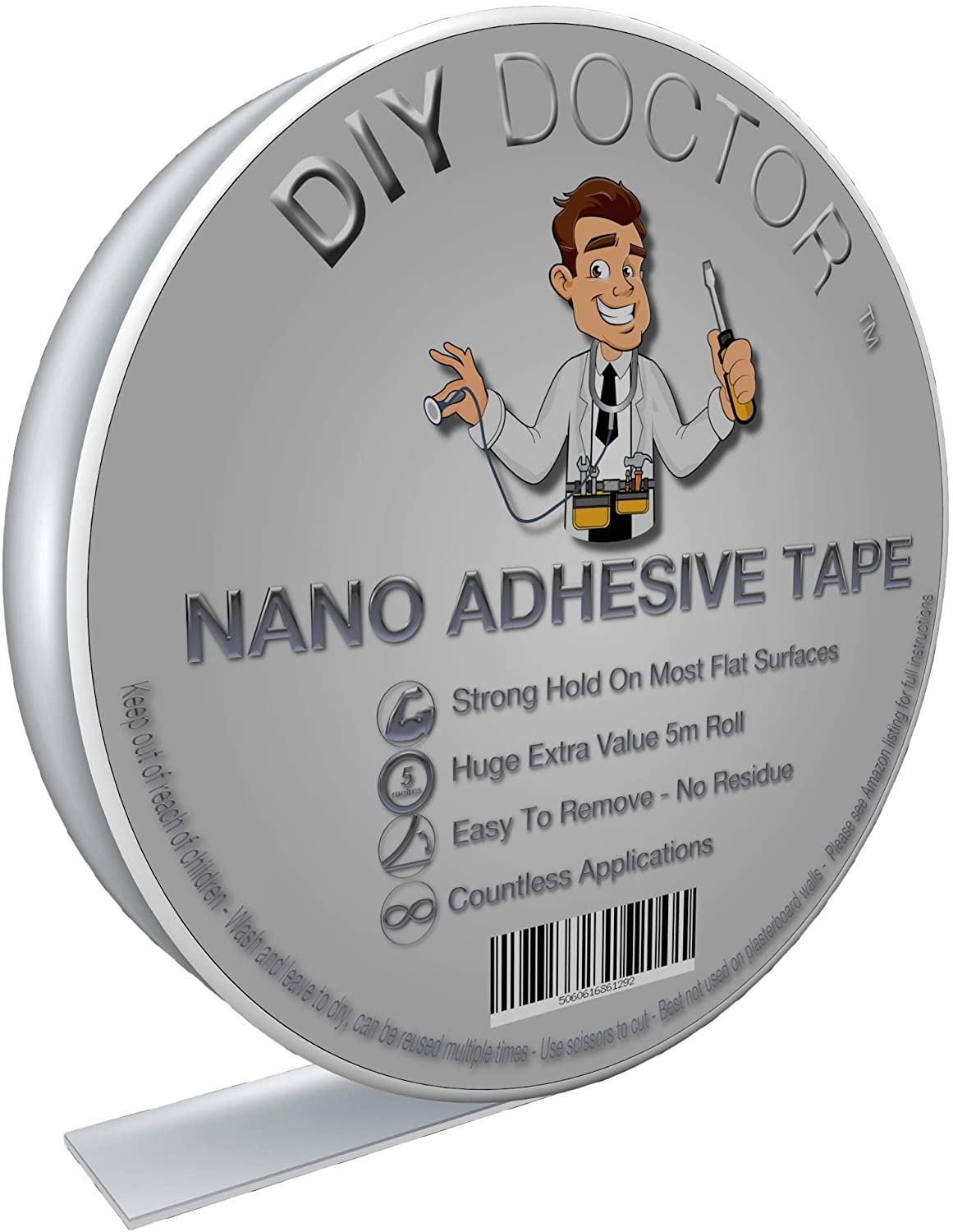 DIY Doctor Multi-Functional Double Sided Nano Tape, Huge 5m x 22mm Roll, Strong Double Sided Heavy Duty