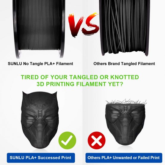 SUNLU PLA+ Filament Black 1.75 +/- 0.02 mm, 3D Printer Filament PLA Plus 1.75mm 1kg Spool for 3D Printing - Image 2