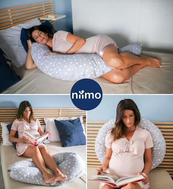 Niimo Pregnancy Pillow for Sleeping XXL Multifunctional Cushion for Nursing Breastfeeding Baby and Maternity Full Body Pillow Pregnant Women 100% Cotton Pillowcase Removable (Grey) - Image 3