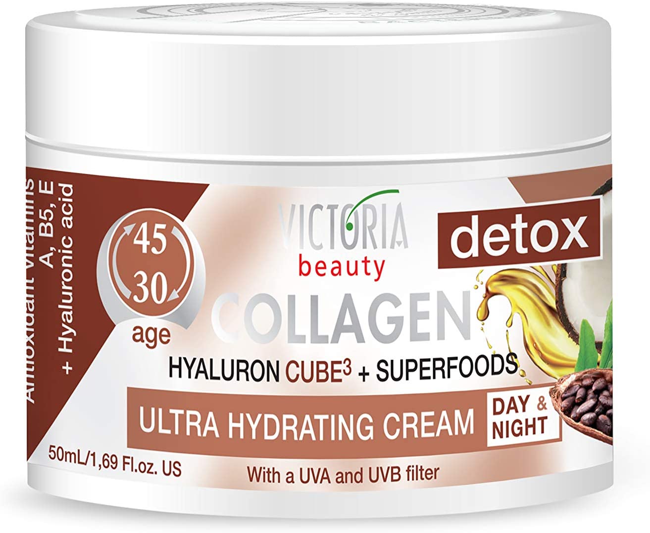 Victoria Beauty Face Cream for Mature Skin (Age 30-45), Day and Night Anti Wrinkle Moisturiser with Collagen,Hyaluronic Acid