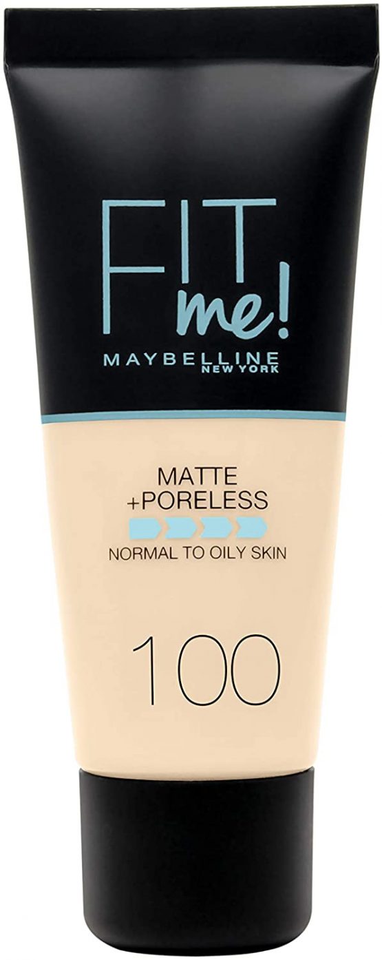 Maybelline Fit Me Foundation, Matte & Poreless, Full Coverage Blendable Normal to Oily Skin, 100 Warm Ivory 30ml
