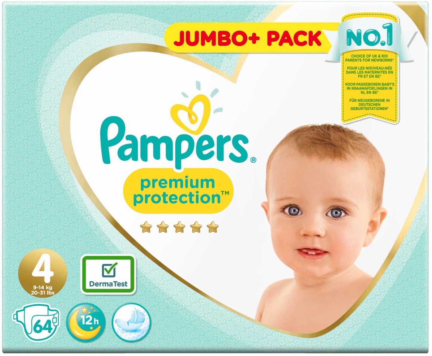Pampers 81686984 Premium Protection Nappies White, Size 4 (64 Count)