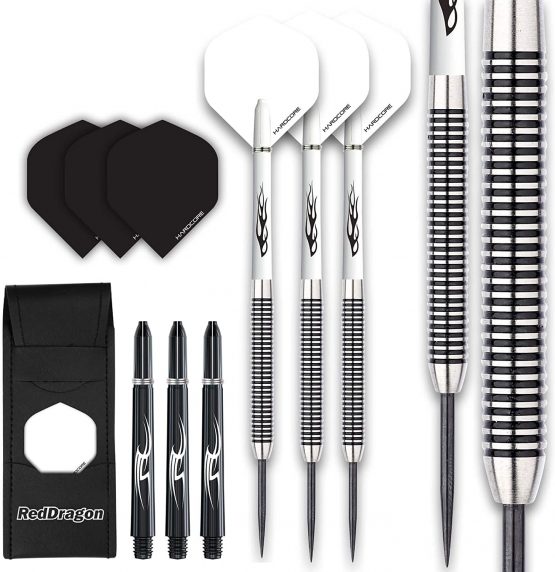 RED DRAGON Pegasus Tungsten Steeltip Darts Set 21, 22, 23, 24, 25, 26, 28, 30 Gram with Flights, Stems and Wallet