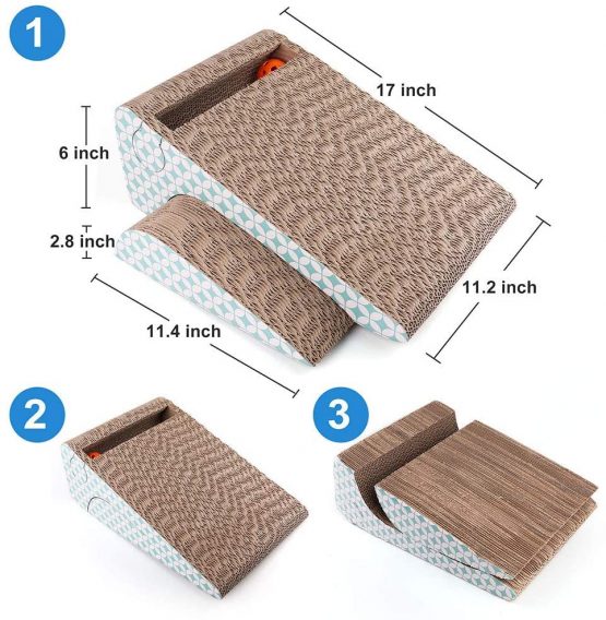 LotFancy Cat Scratching Board with Catnip and Tracks Cat Teaser Ball, 2 in 1 Cartoon Cardboard Cat Scratcher Catching Game Toy Used for Cat Decompression, Protection of Furniture - Image 3