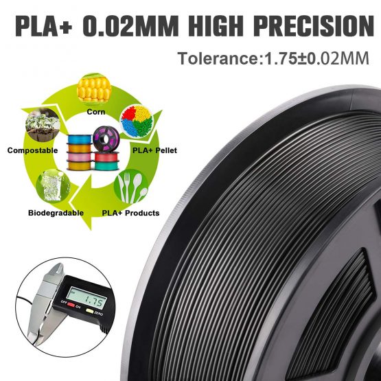 SUNLU 3D Printer Filament PLA Plus 1.75mm 1kg Spool, PLA+ Filament 1.75 +/- 0.02 mm for 3D Printing, Total 3kgs (Black, LightGold, Silver) - Image 4