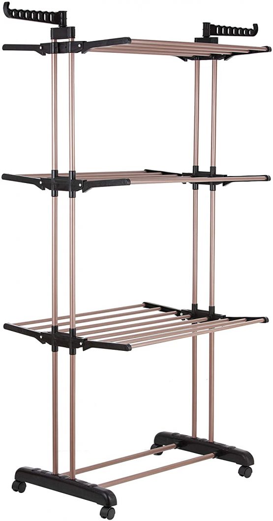 Tower T873004RGB Rose Gold 3 Tier Airer, Foldable Design, Non Slip Feet, 16 m Drying Space, Steel