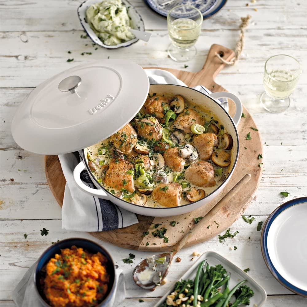 Denby, Natural Canvas White Cast Iron Casserole Dish, 3.8L Capacity Dutch Oven, Shallow Oven Safe Pot - Image 3