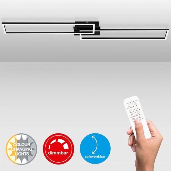 Briloner Leuchten - LED Ceiling Light, dimmable Ceiling lamp, incl. Remote Control, incl. Colour Temperature Control, incl. Night Light Function and Timer, Black, 1100 x 248 x 78 mm (LxWxH)