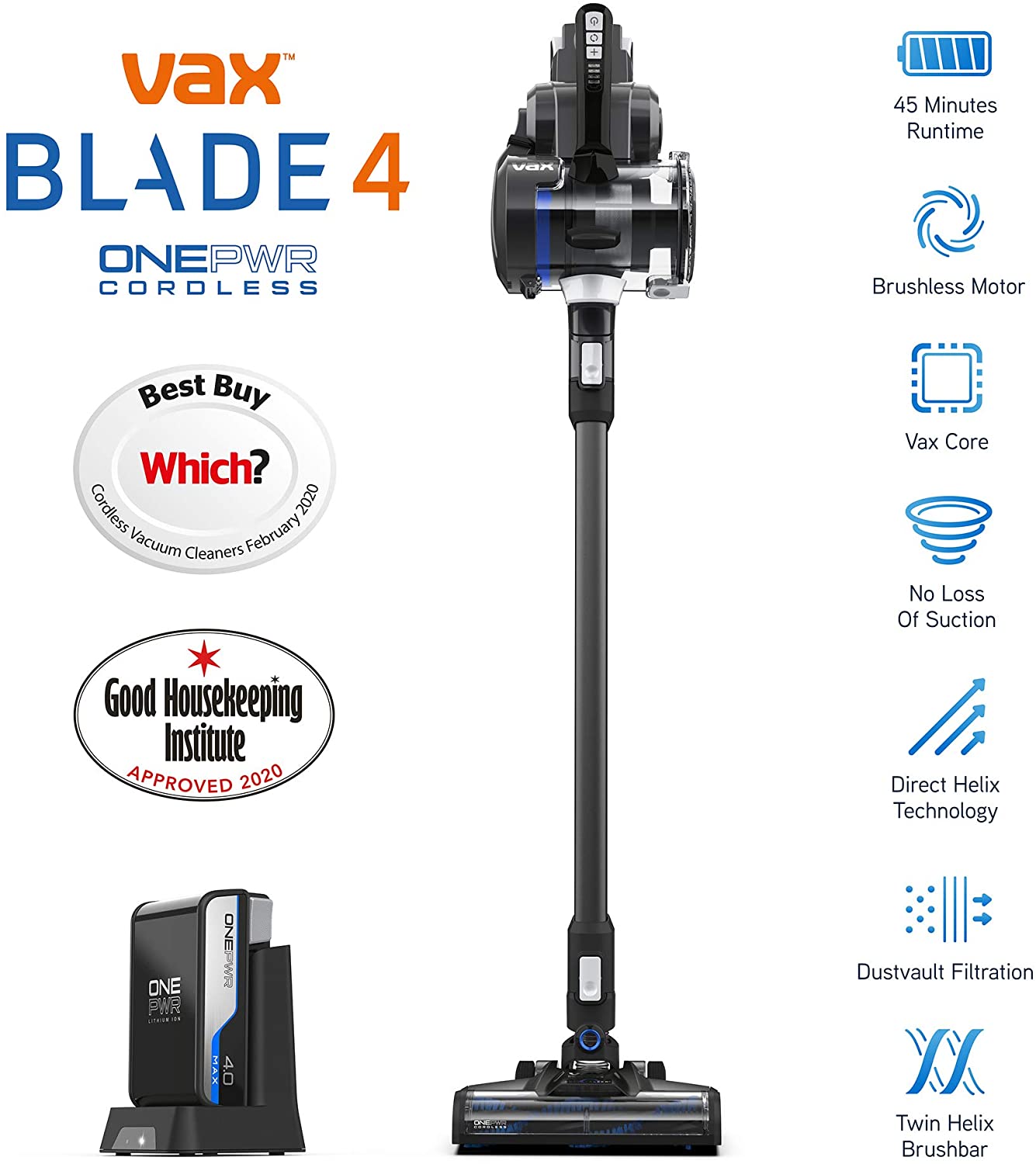 Vax Blade 4 Cordless Stick Vacuum Cleaner, Up to 45min runtime, Powerful Performance with No Loss of Suction, CLSV-B4KS - Image 2