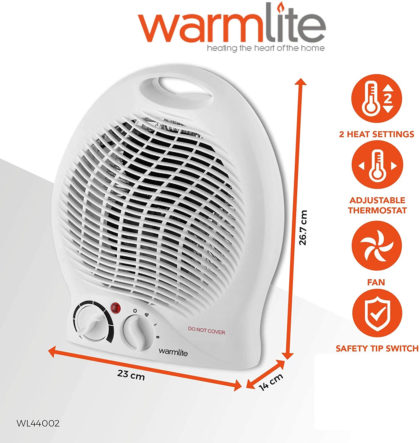 Warmlite WL44002 Thermo Fan Heater with 2 Heat Settings and Overheat ...