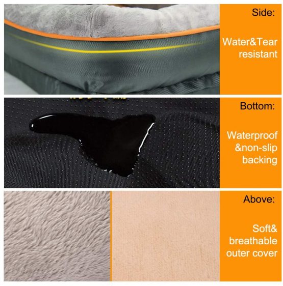 Bingopaw Large Memory Foam waterproof Dog Bed, Fleece Soft Couch Dog Bed Comfortable Pet House Bed with Cotton-padded Bolster and Removable Cover - Image 4