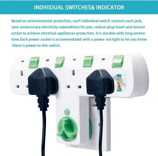 BOCHAMTEC Cable Free Wall Socket 4 Way Roto Charger Adaptor Plug With 180 Degree Rating 3 pin,Surge Protection Eac is Independent With Indicator,Multi Plug Extension for Home, Office, Kitchen - Image 3