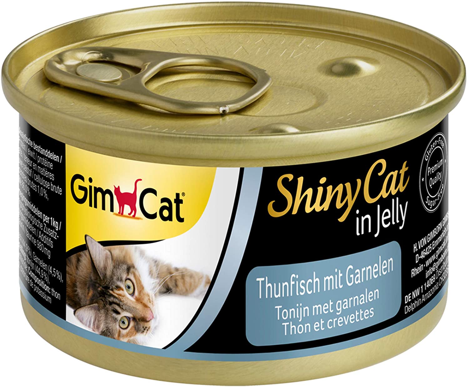 GimCat ShinyCat in Jelly Tuna with Shrimps - Wet food containing fish and taurine for cats - 24 tins (24 x 70 g)