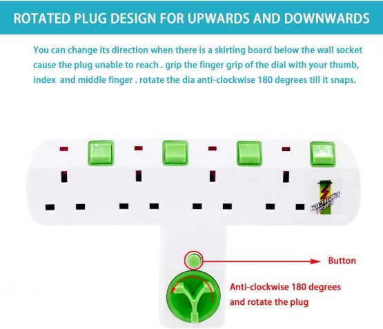 BOCHAMTEC Cable Free Wall Socket 4 Way Roto Charger Adaptor Plug With 180 Degree Rating 3 pin,Surge Protection Eac is Independent With Indicator,Multi Plug Extension for Home, Office, Kitchen - Image 4