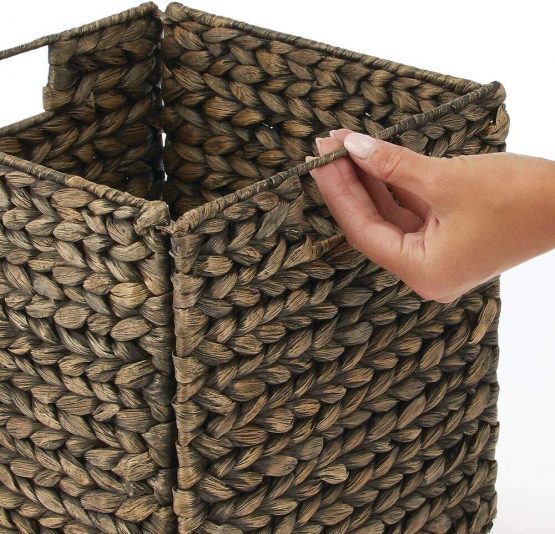 mDesign Set of 2 Storage Basket - Foldable Water Hyacinth Storage Box - Basket Storage Unit Ideal for Storing Clothes, Toys or Magazines - with Wickerwork Pattern - Natural - Image 4