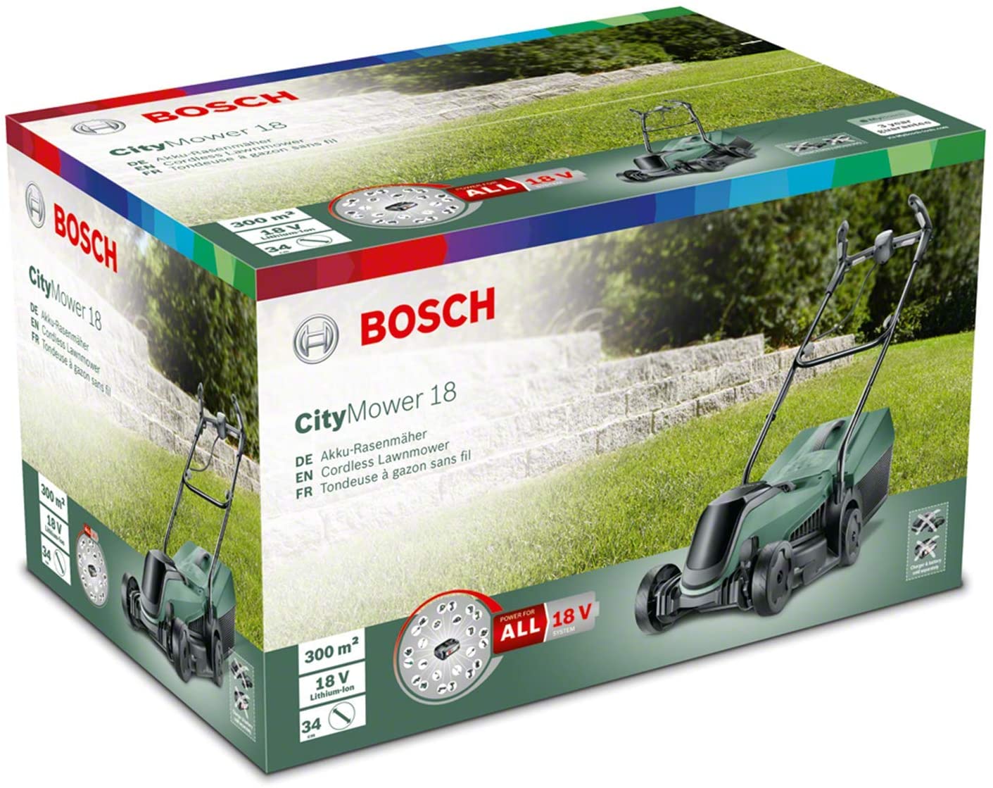 Bosch Cordless Lawnmower CityMower 18 (18 Volt, 1x battery, cutting width: 32 cm, lawns up to 300 m², in carton packaging) - Image 3