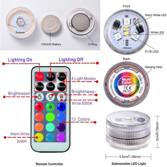 10pcs Submersible LED Lights Tea Lights Candle, RGBW Color Changing with Remote, CR2450 Battery Operated, Waterproof for Pond, Fountain, Paper Lantern, Wedding Party Table Centerpieces - Image 3