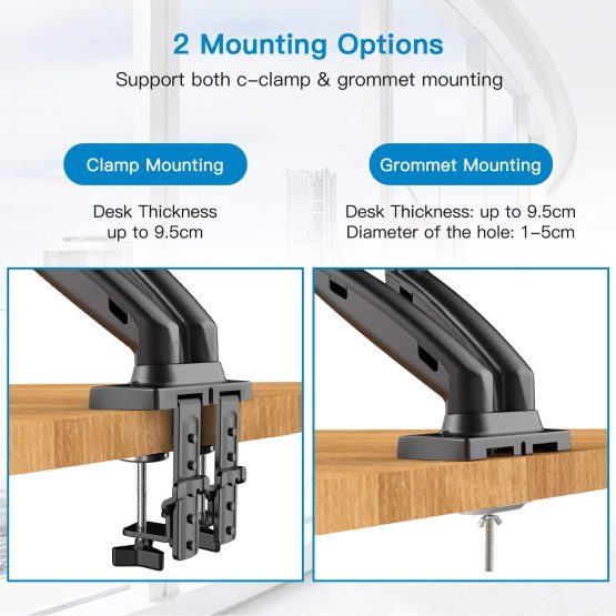 HUANUO Dual Monitor Stand for 13 to 27 inch Screens, Gas Spring Dual Monitor Arm for Curved Flat Screens, Dual Monitor Mount Support VESA 75/100 mm - Image 4