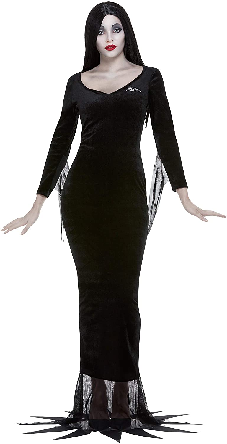 Smiffys The Addams Family Morticia Costume, Adult, Black Dress & Wig, Officially Licensed