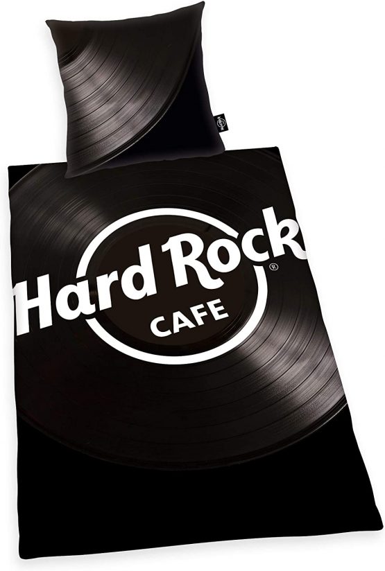 Herding Hard Rock Bedding Set, Reversible Design, Duvet Cover 135 x 200 cm, Pillow Case 80 x 80 cm, Cotton/Renforcé, Black