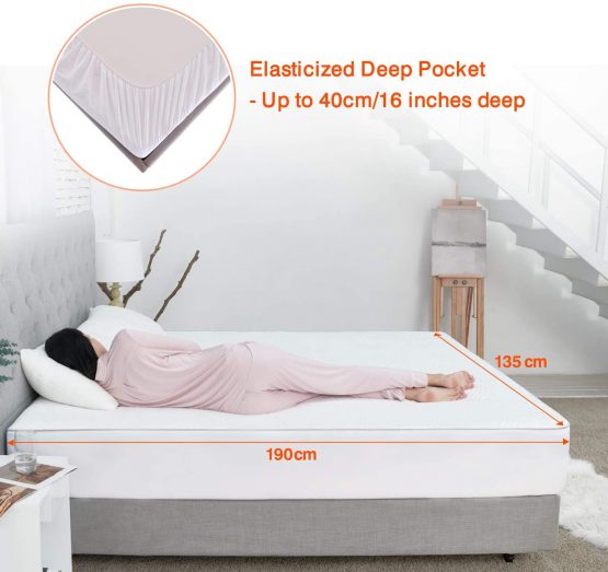 Sweetnight Mattress Protector Double- 100 Percent Waterproof Mattress Protector Double Bed, Quilted Bamboo Mattress Protector Fitted Extra Deep 40 cm Breathable Mattress Cover 135 x 190 cm - Image 4