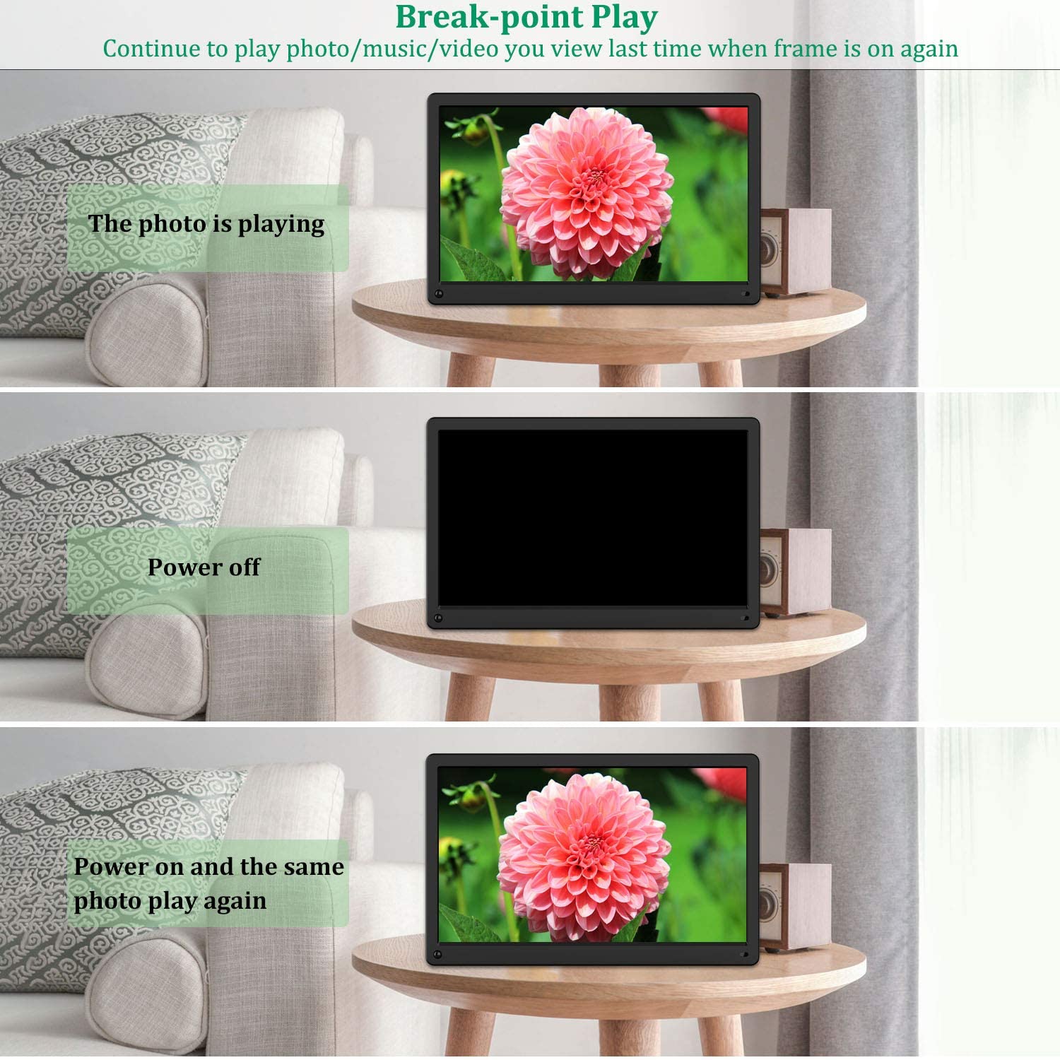 Digital Photo Frame Kenuo 15 Inch 1920×1080 High Resolution Full IPS