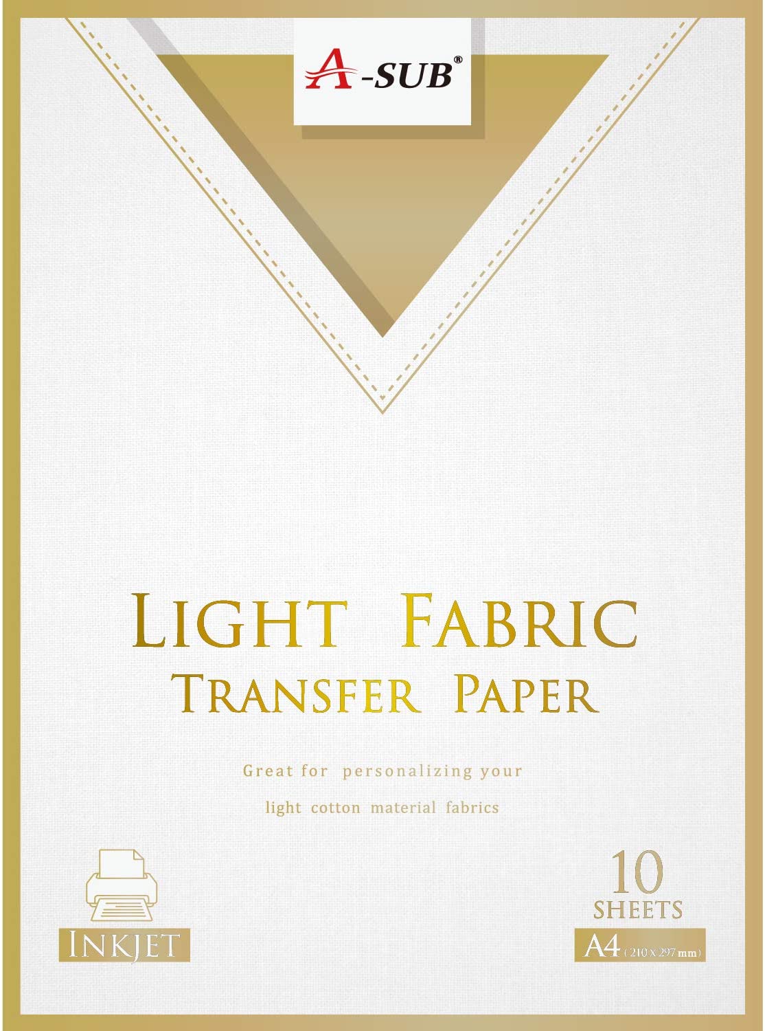 A-SUB Inkjet Iron On T Shirt Transfer Paper for Light Fabrics 10 Sheets A4